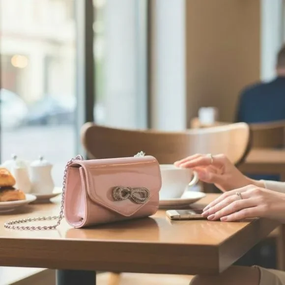 Elegant Pink Clutch with Silver Chain - Picture 3 of 15